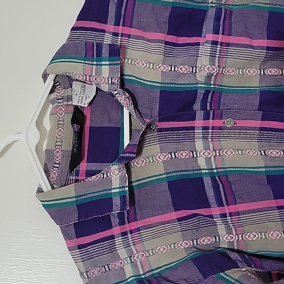 The North Face Womens flannel button up pink purple plaid Guatemalan inspired - Picture 3 of 8